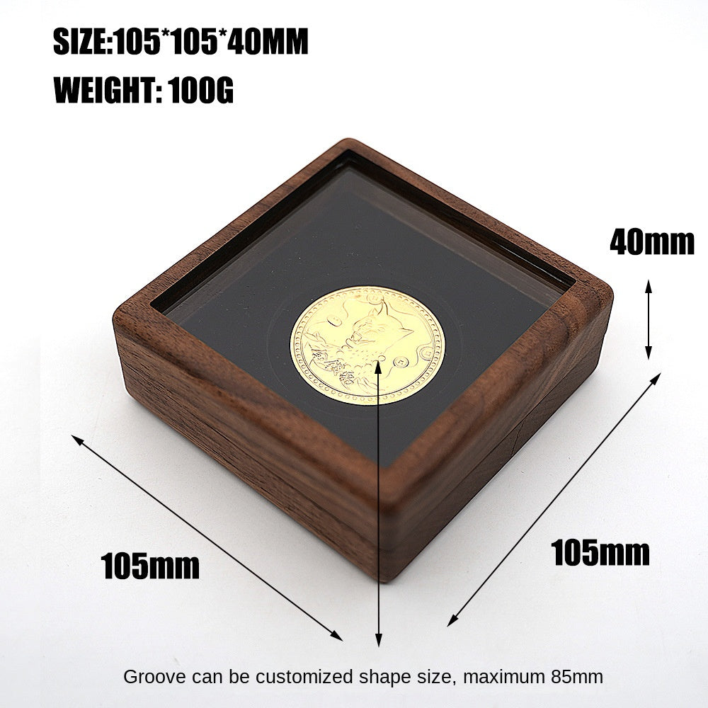 Black Walnut Coin Display Box with Glass Lid and Velvet