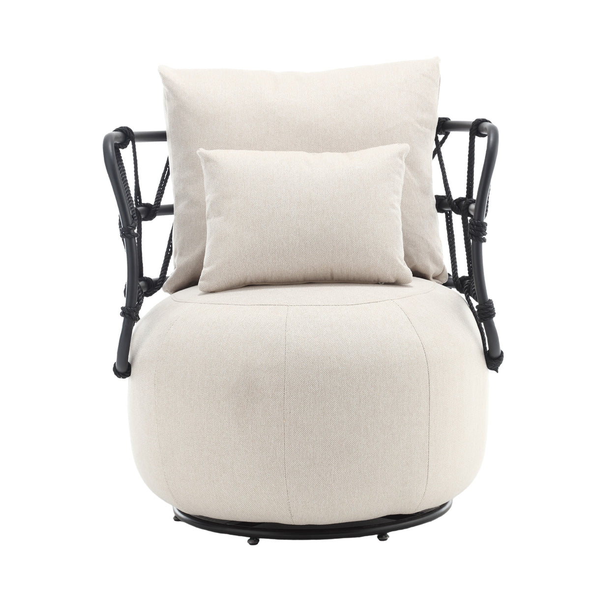 Tufted Linen Swivel Accent Chair with Rope Metal Frame