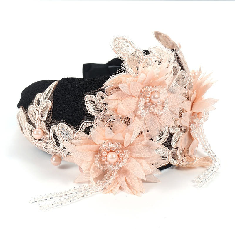 Embroidered Flower Hair Hoop for Romantic Event Style