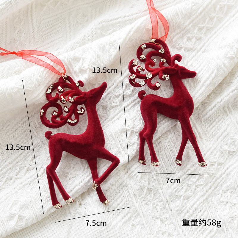 Christmas Reindeer Ornament with Red Flocked Detail