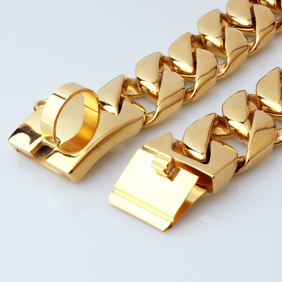 32mm Cuban Link Dog Collar - Bold Gold Steel Chain