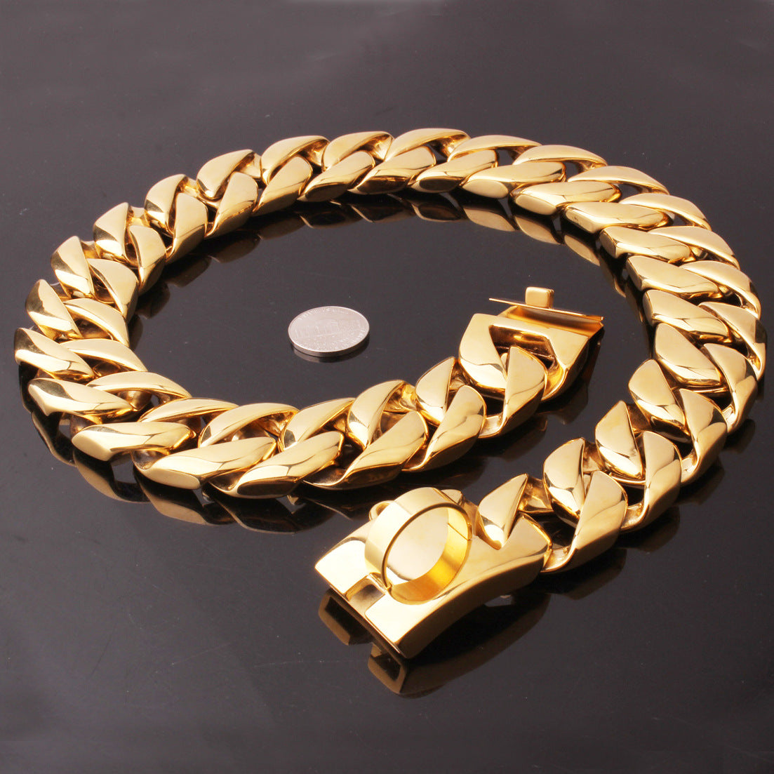 32mm Cuban Link Dog Collar - Bold Gold Steel Chain