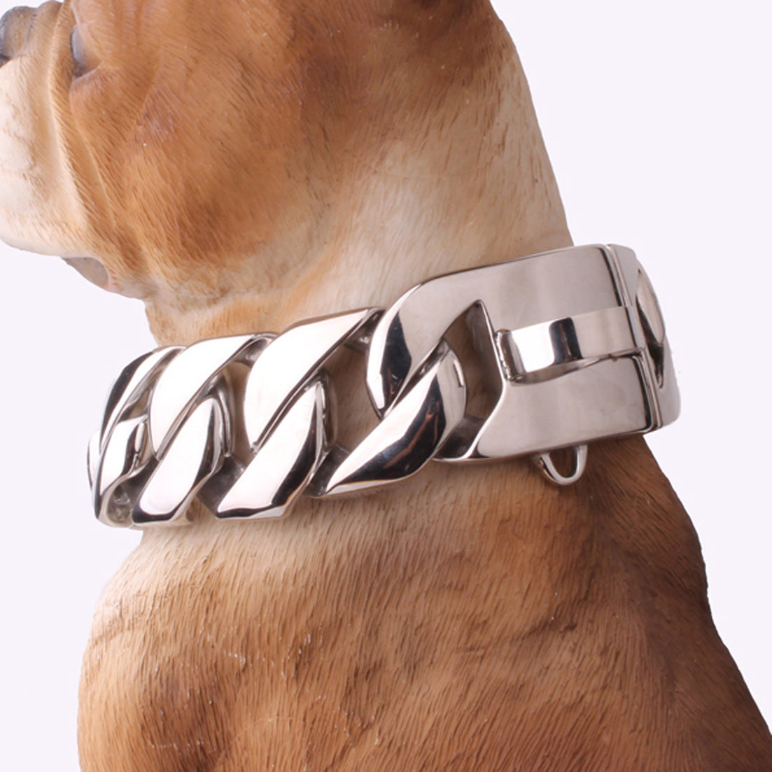 32mm Cuban Link Dog Collar - Bold Gold Steel Chain