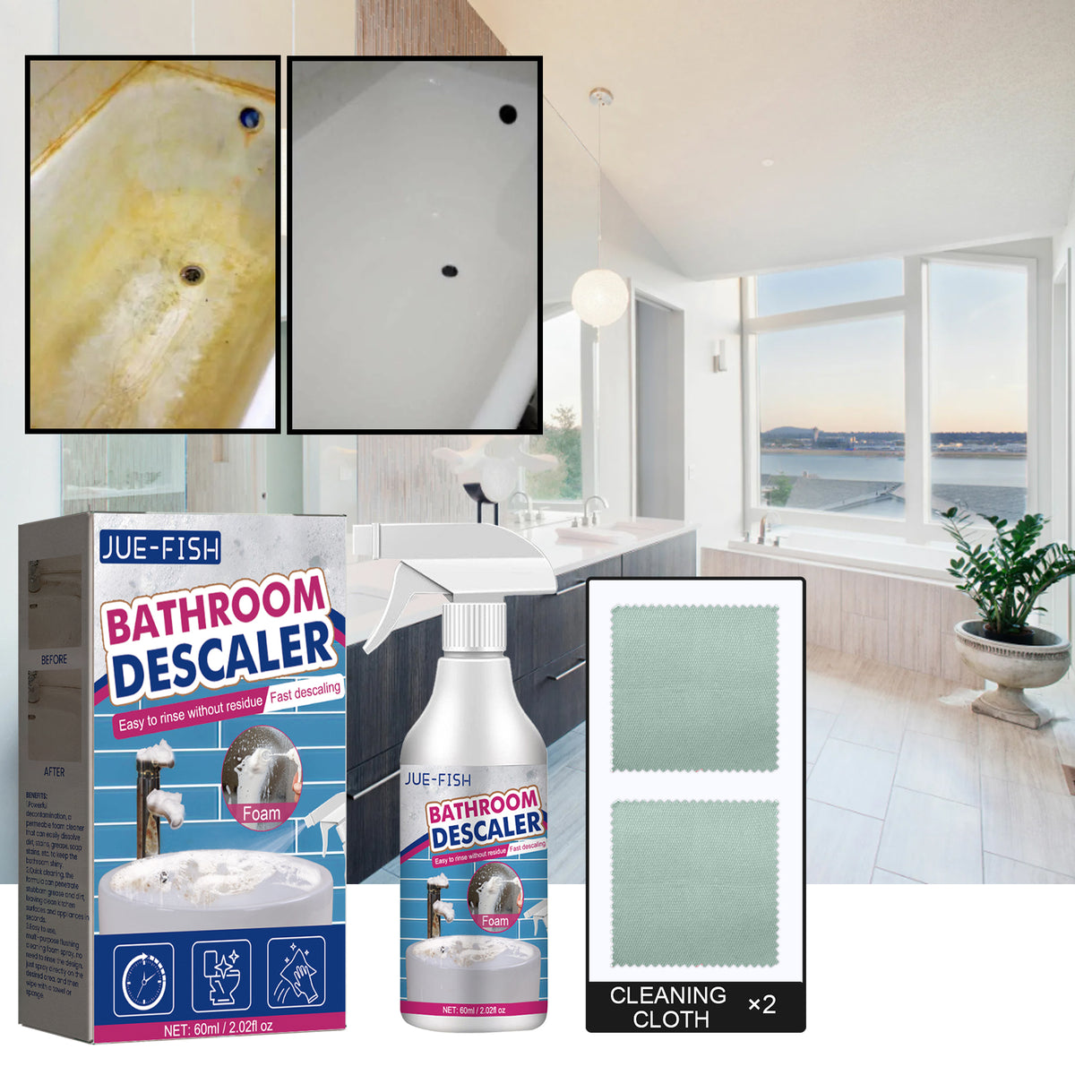 Bathroom Descaler Spray for Fast Hard-Water Scale Removal