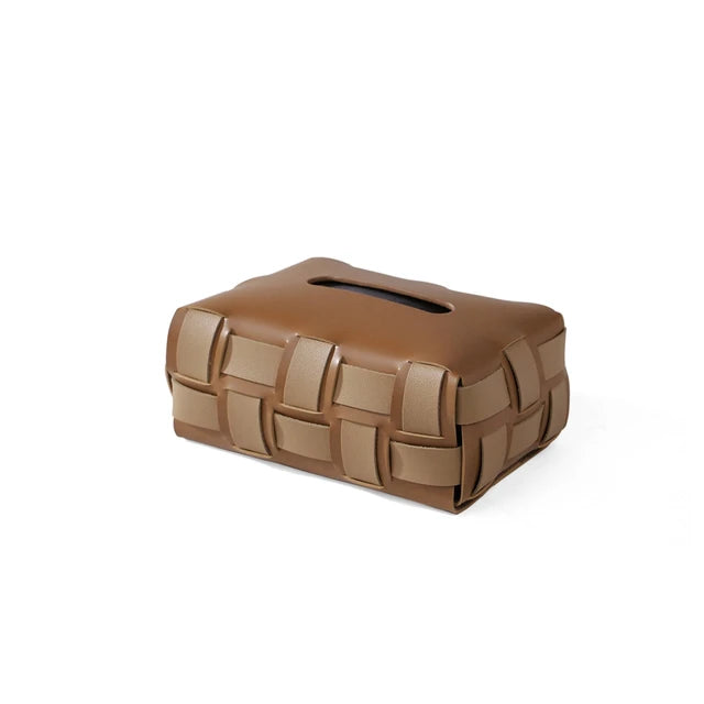 Woven Faux-Leather Tissue Box Holder for Living Room