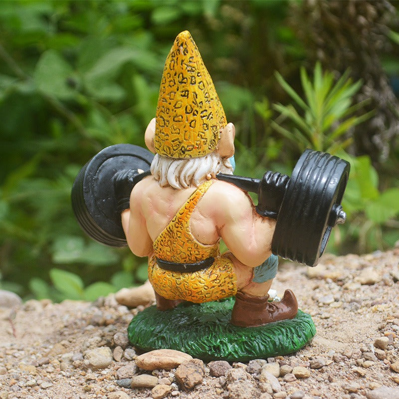 Funny Weightlifting Garden Gnome Statue for Yard Decor