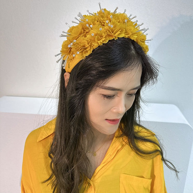 Floral Crystal Headband - Wide Padded Statement Hair Piece