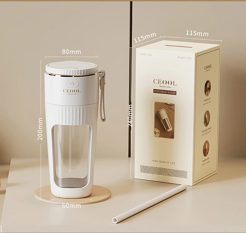 Portable Wireless Juicer Cup with Straw, 340ML Blender