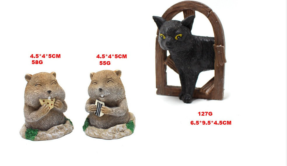Resin Gopher and Cat Garden Figurines for Flower Beds