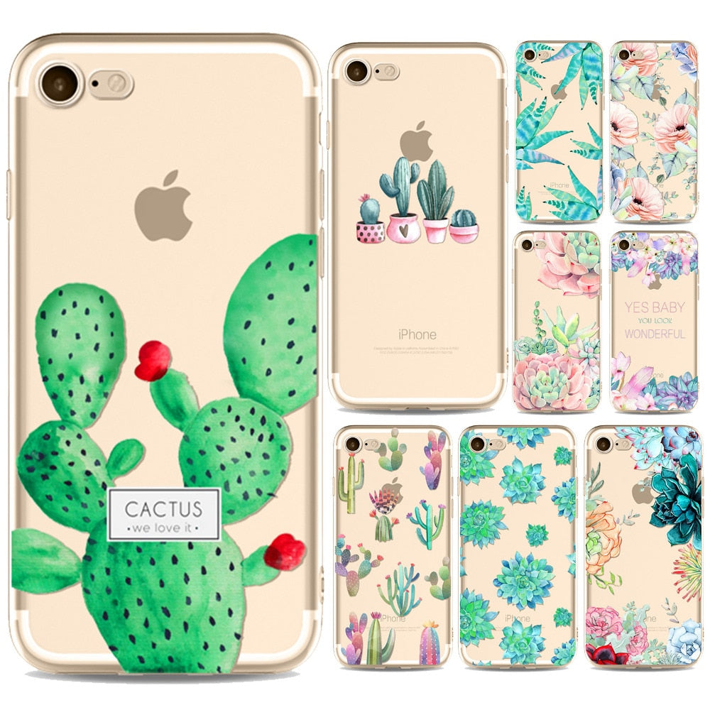 Botanical Cactus iPhone Case: Clear Flexible TPU Cover