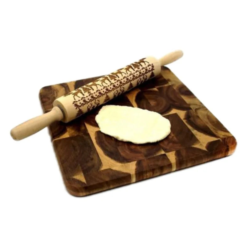Wooden Christmas Embossing Rolling Pin for Cookies