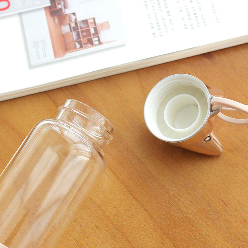 Cat-Ear Glass Water Bottle 350ml with Sleeve & Rope