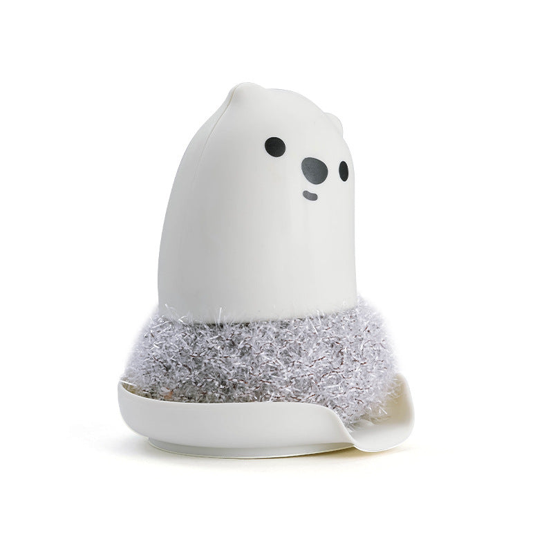 Bear Pot Brush with Steel Wire Scrubber and Saucer