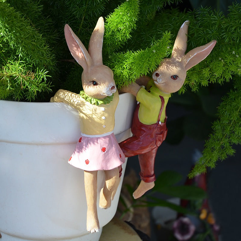 Hanging Bunny Flower Pot Decor for Balcony Planters
