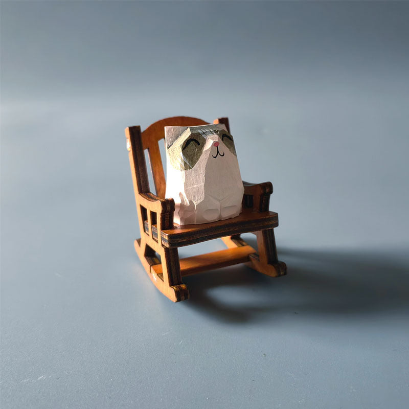 Wooden Animal Ornament with Mini Rocking Chair Decor