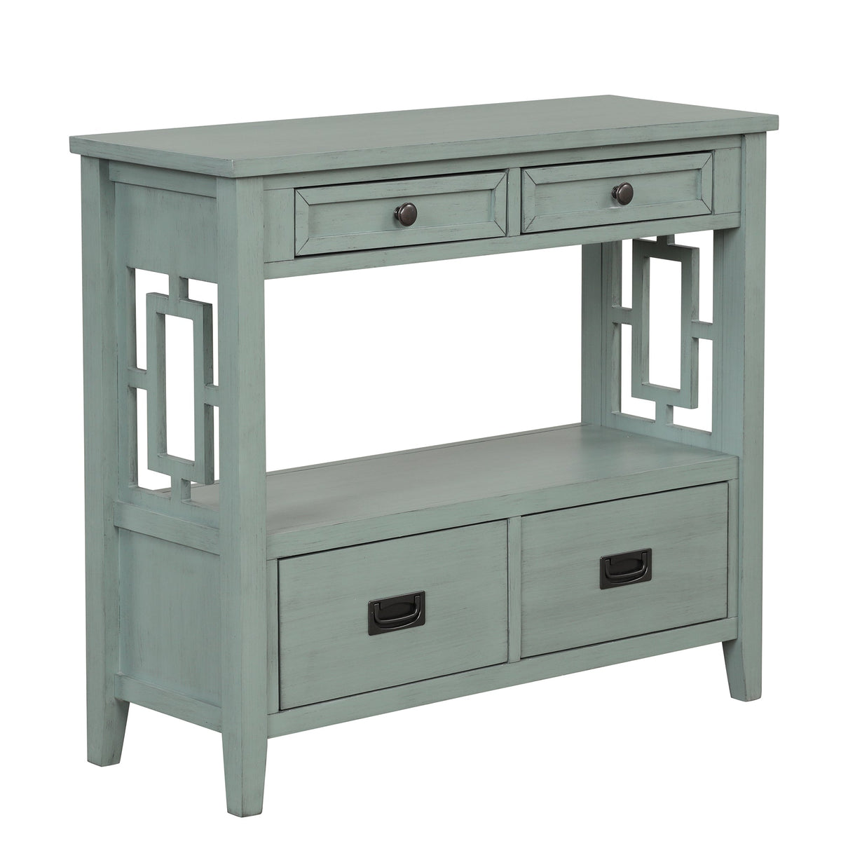 Farmhouse Entryway Console Table with Drawers, Retro Blue
