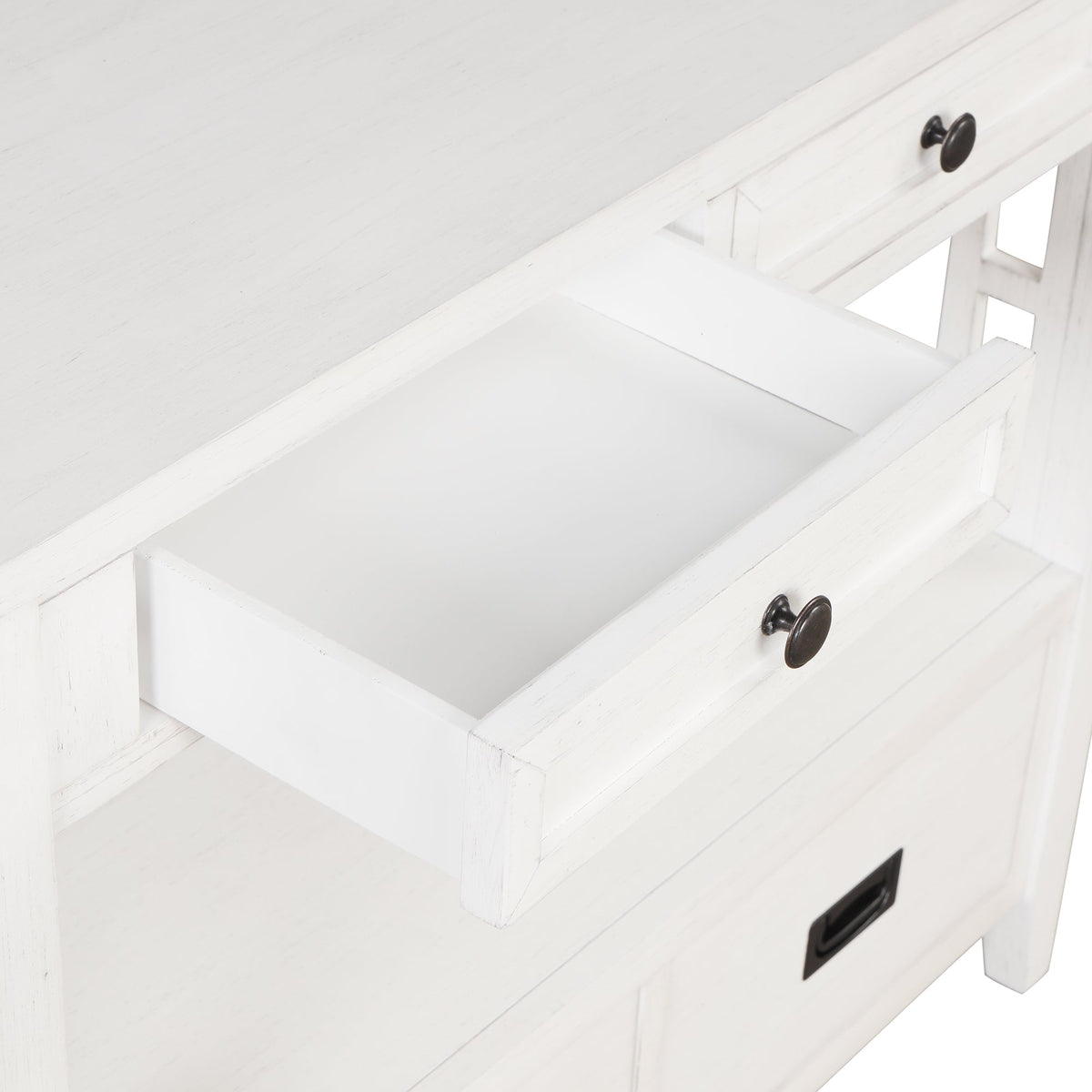 Farmhouse Pine Console Table with 4 Drawers & Shelf