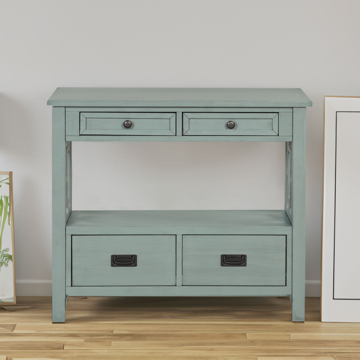 Farmhouse Entryway Console Table with Drawers, Retro Blue