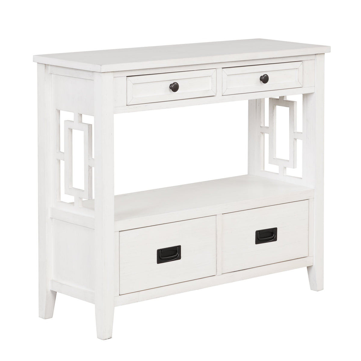 Farmhouse Pine Console Table with 4 Drawers & Shelf