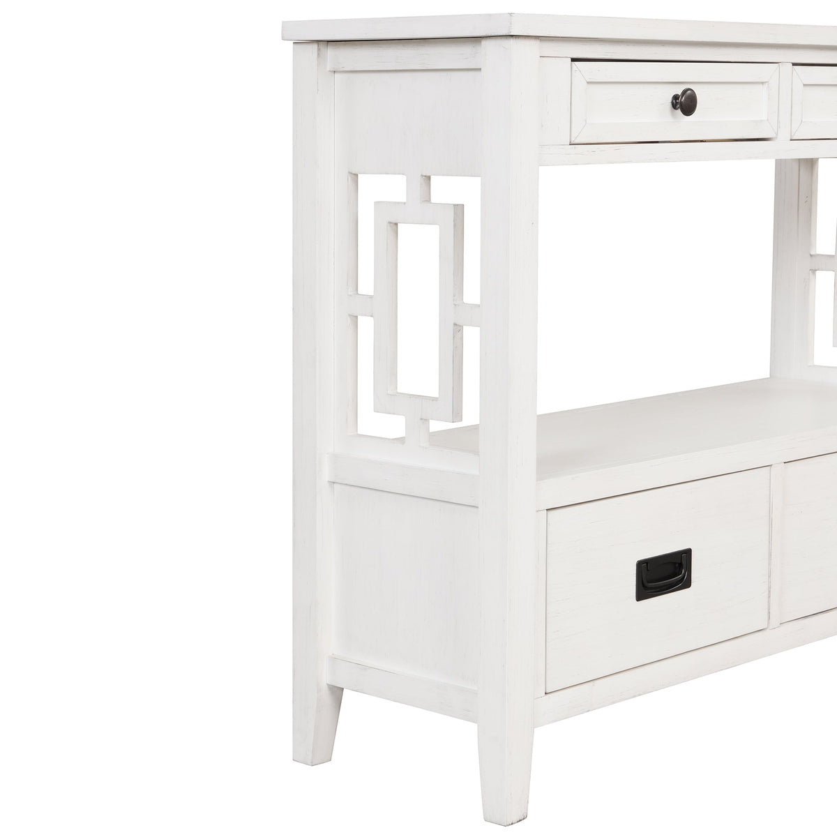 Farmhouse Pine Console Table with 4 Drawers & Shelf