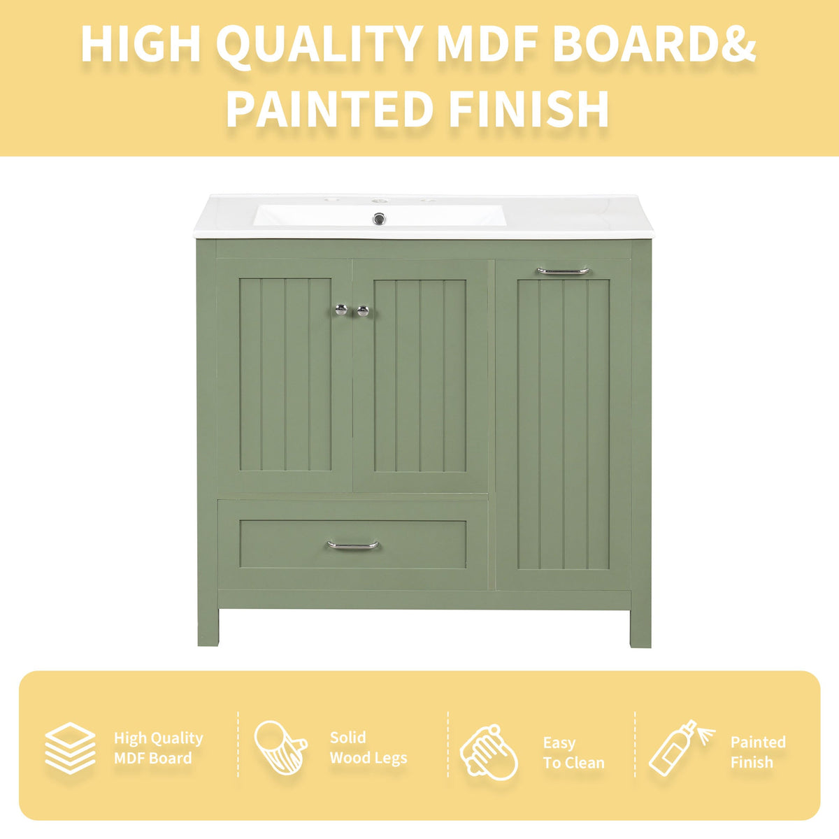 36 Inch Sage Green Bathroom Vanity with Sink and Storage