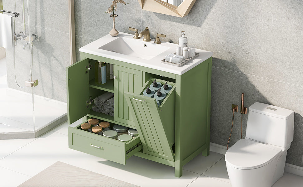 36 Inch Sage Green Bathroom Vanity with Sink and Storage