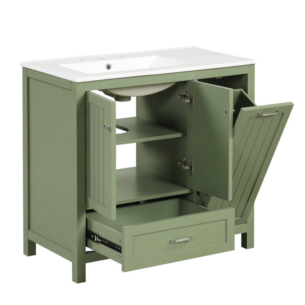 36 Inch Sage Green Bathroom Vanity with Sink and Storage