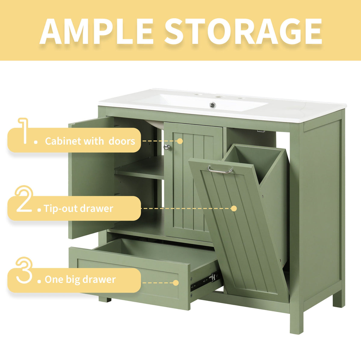 36 Inch Sage Green Bathroom Vanity with Sink and Storage