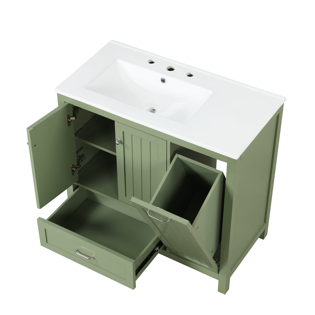 36 Inch Sage Green Bathroom Vanity with Sink and Storage