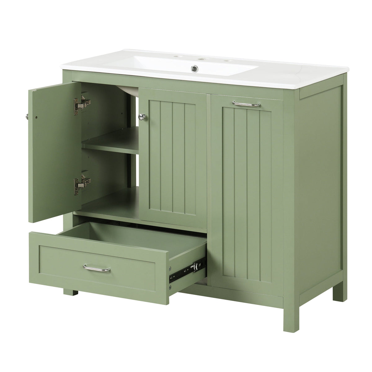 36 Inch Sage Green Bathroom Vanity with Sink and Storage