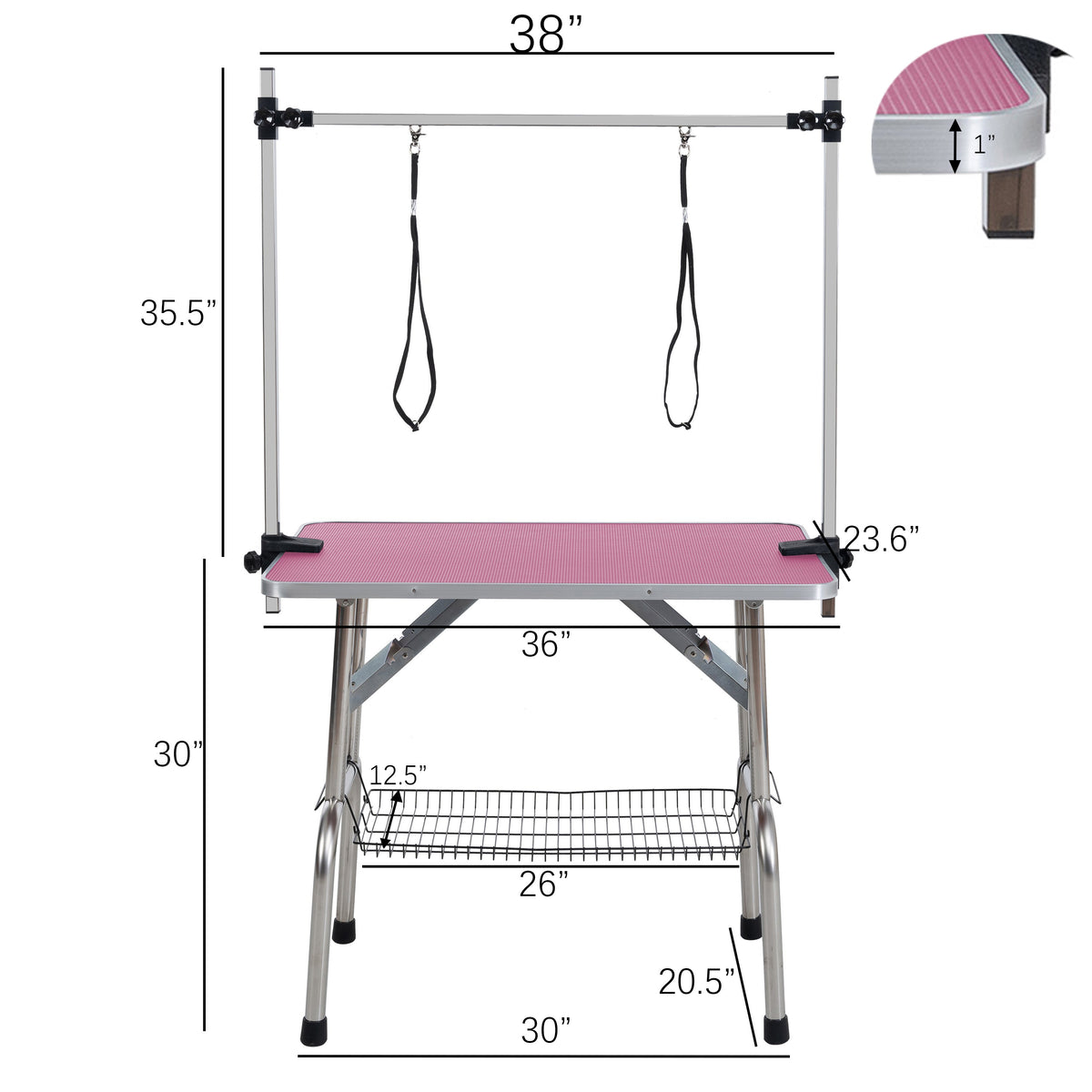 36-Inch Folding Dog Grooming Table With Restraints