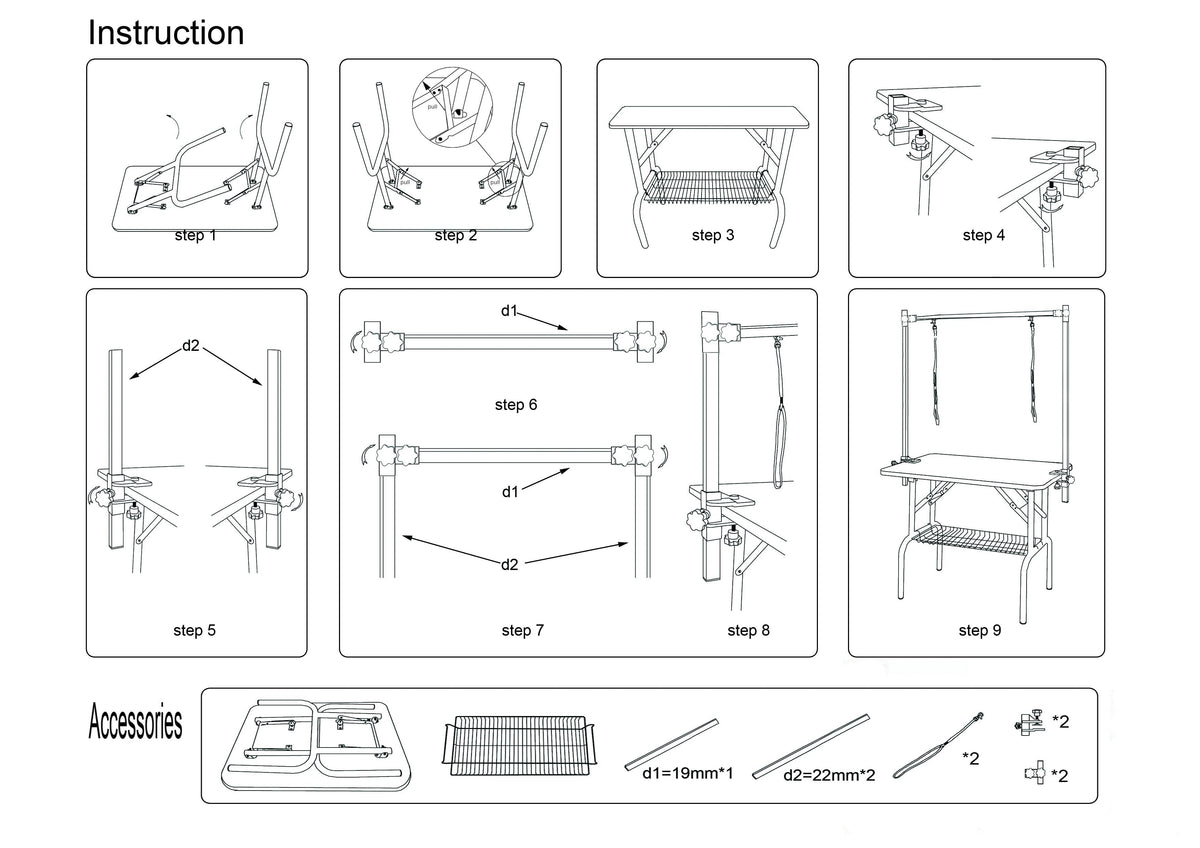 36-Inch Folding Dog Grooming Table With Restraints