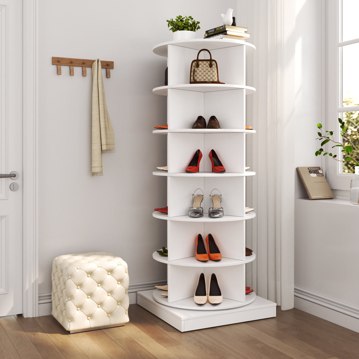 360 Rotating Shoe Cabinet with 6 Tiers for Entryways