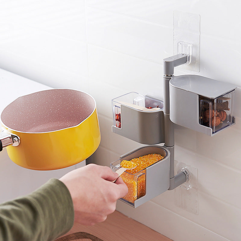 Wall-Mounted Spice Rack with Rotating Drawers, No Drilling