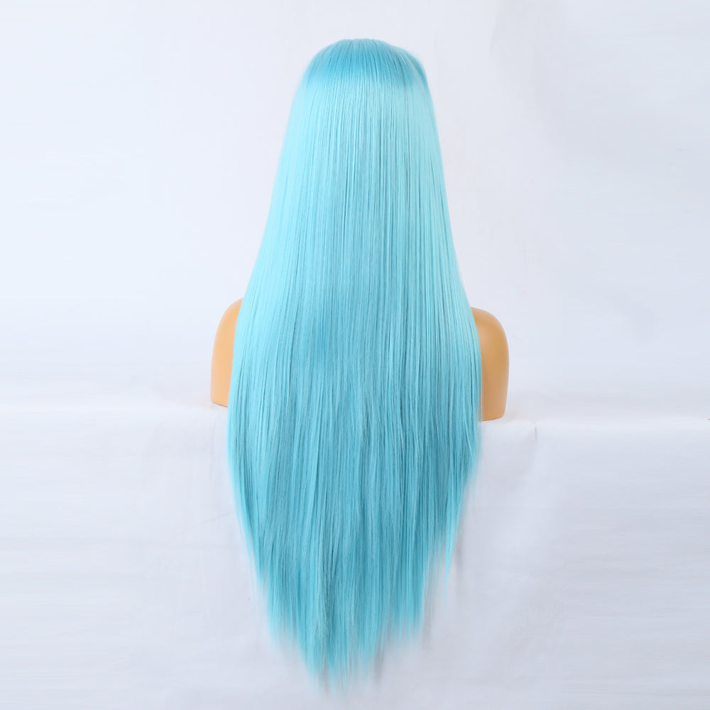 Blue Lace Front Wig – Long Aqua Straight Statement Hair