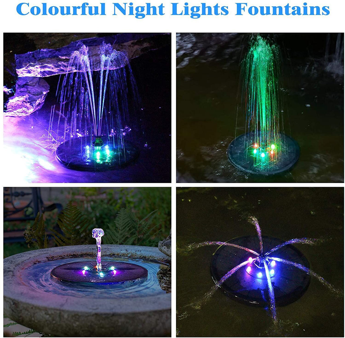 Solar Fountain with Colorful LED Lights for Your Garden