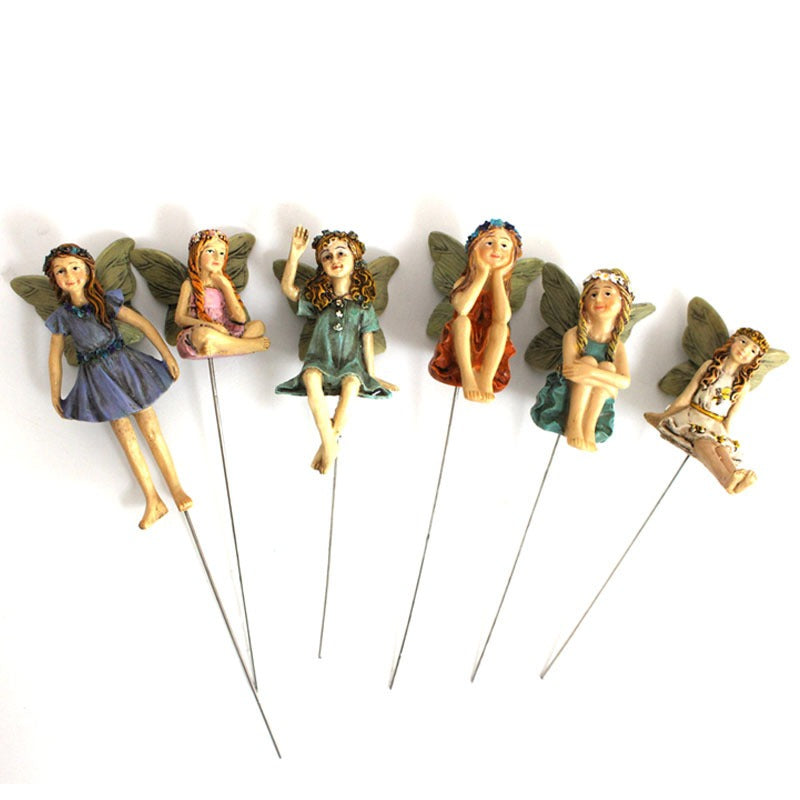 Resin Fairy Garden Figurines: Six Painted Garden Fairies