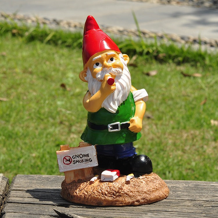 Funny Smoking Garden Gnome Figurine for Outdoor Decor