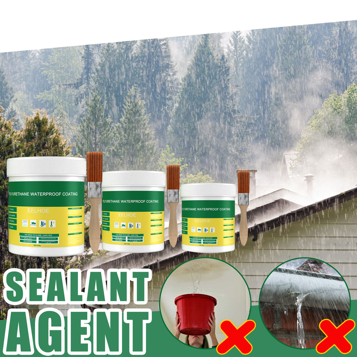 Floor Leak Waterproof Coating with Brush, 300g Tub