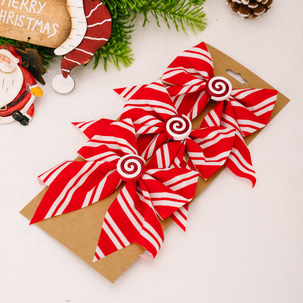 Christmas Bow Ornament – Red & White Candy Stripe