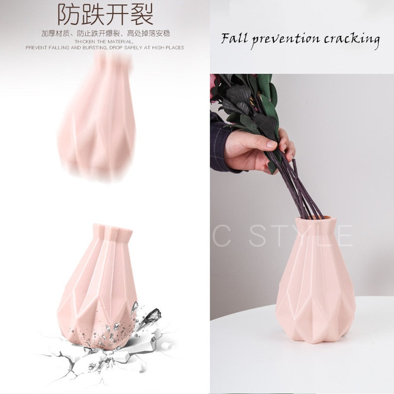 Nordic Faceted Plastic Vase: Ceramic Look, Unbreakable