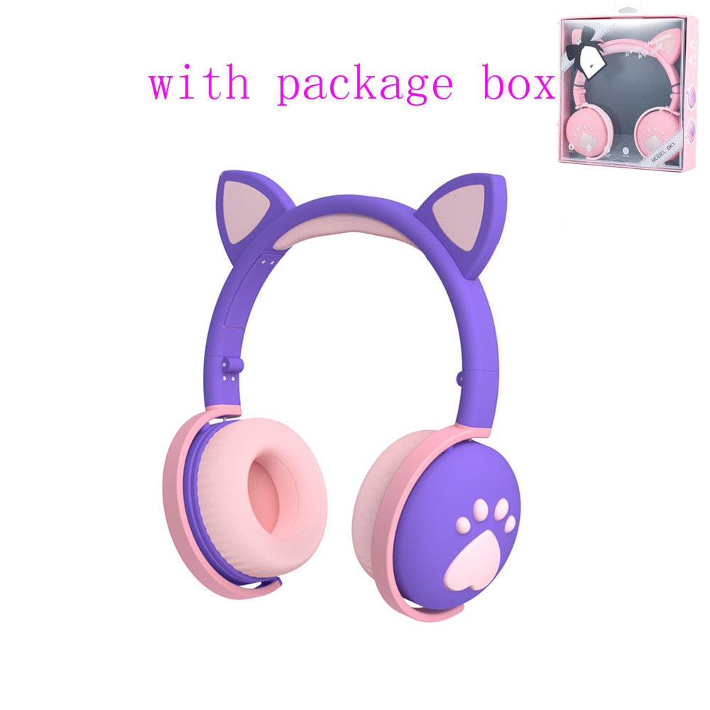 Glowing Cat Ear Bluetooth Headphones for Girls & Kids