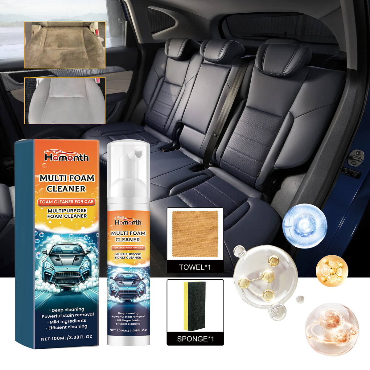 Car Interior Foam Cleaner for Deep Stain Removal Kit
