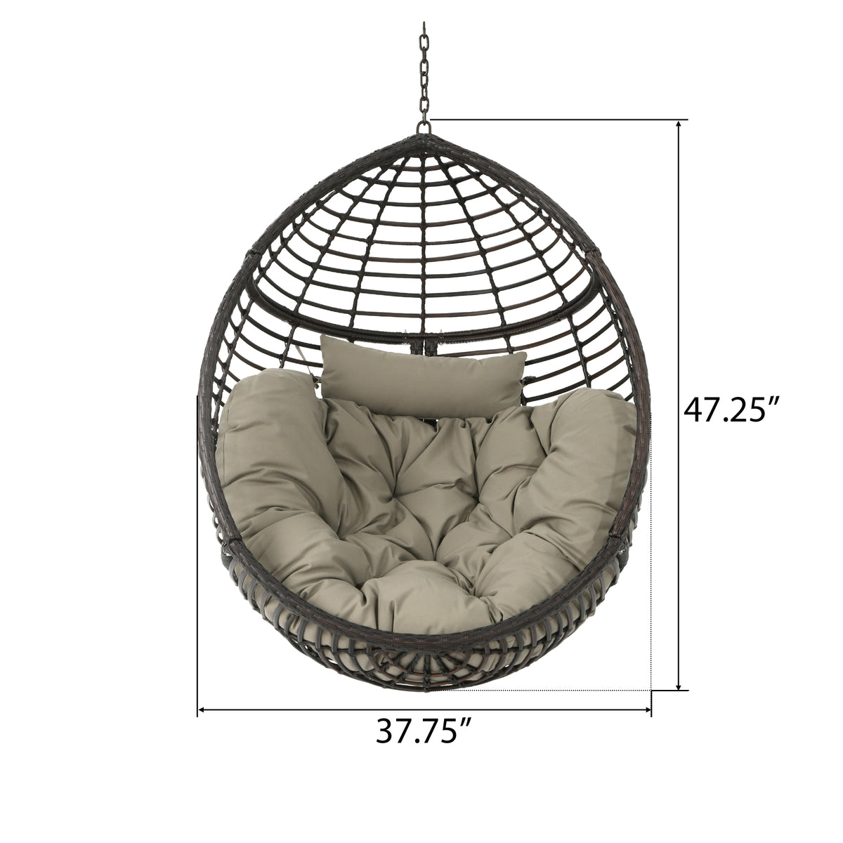 Brown Wicker Egg Hanging Chair with Cushion for Patio