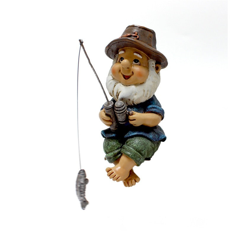 Resin Fishing Gnome Garden Decor with Pond Scene Set