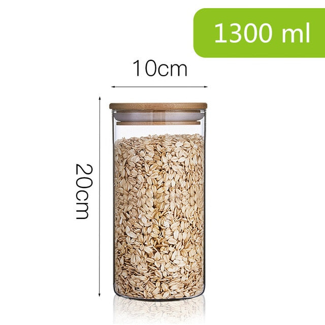 Airtight Glass Food Storage Jars with Bamboo Lids Set