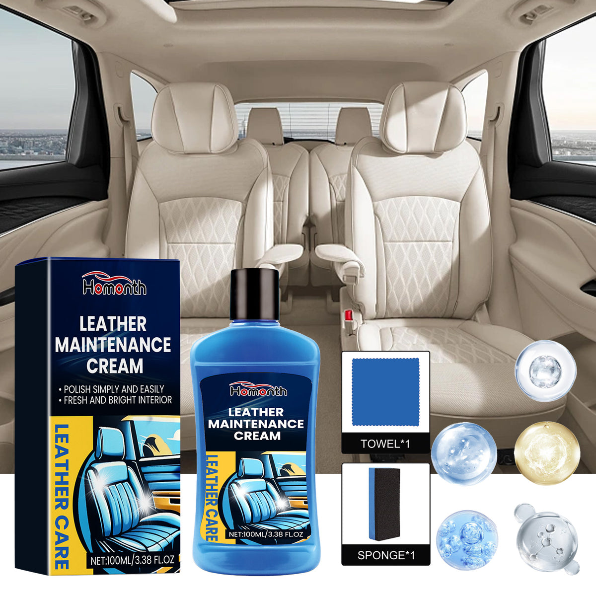 Leather Cleaner Cream for Fresh, Bright Car Interiors