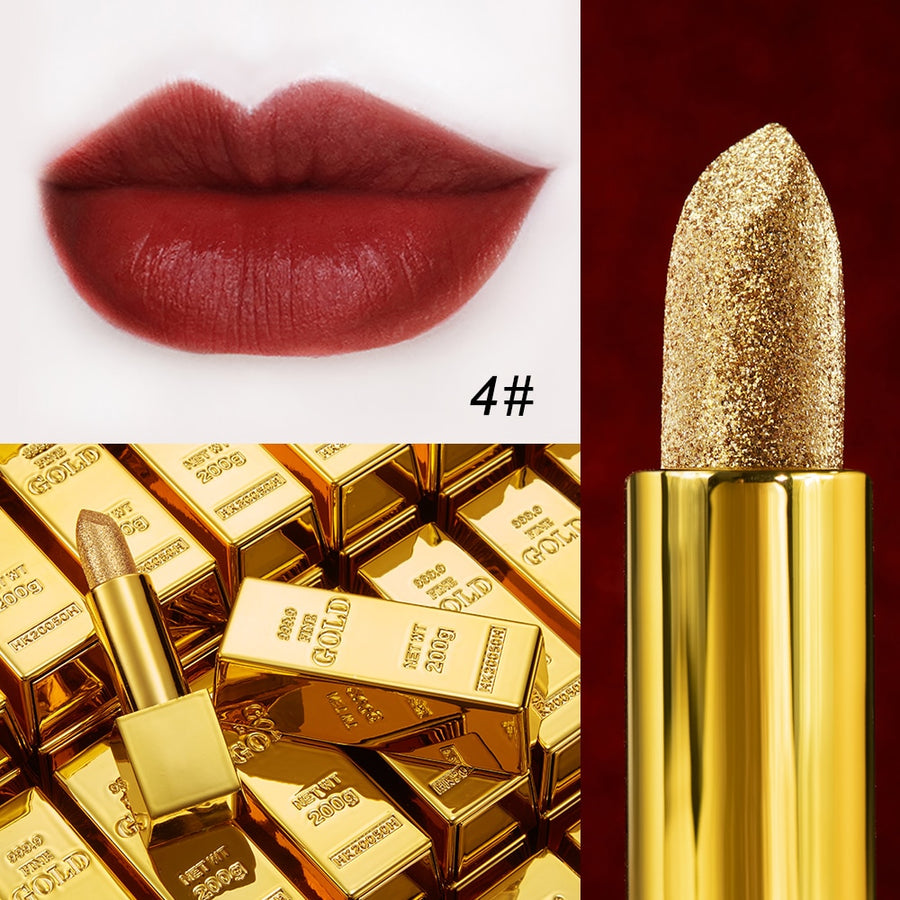 Glitter Lipstick Moisturizing Velvet Matte Gold Makeup