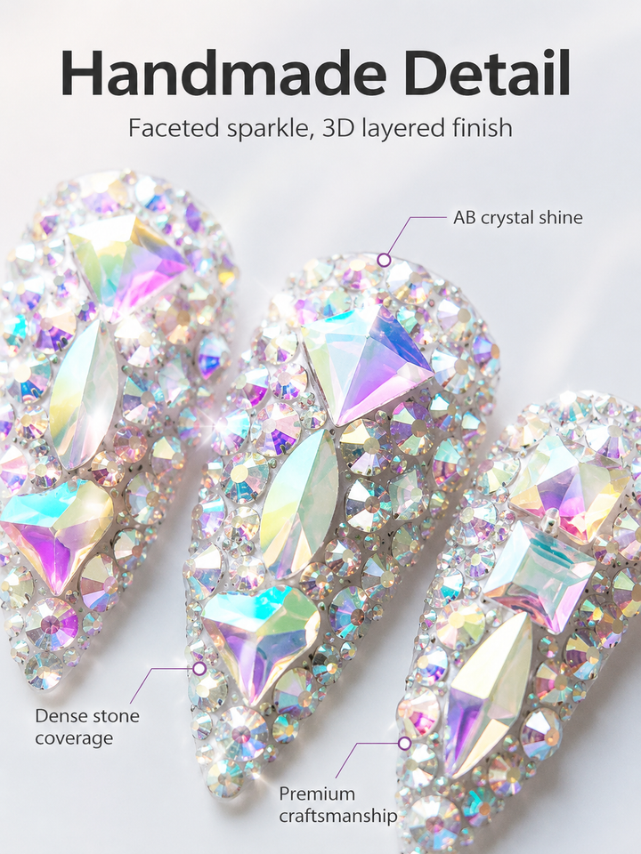 3D AB Crystal Press-On Nails | Diamond Almond Shape