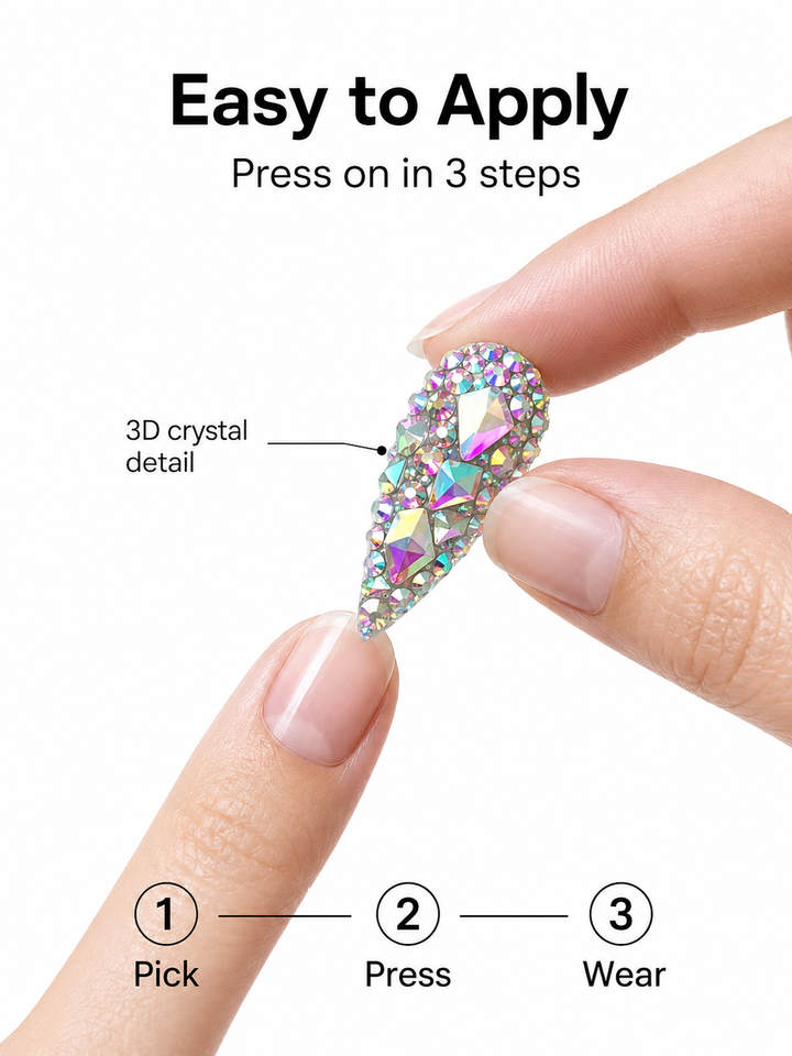 3D AB Crystal Press-On Nails | Diamond Almond Shape